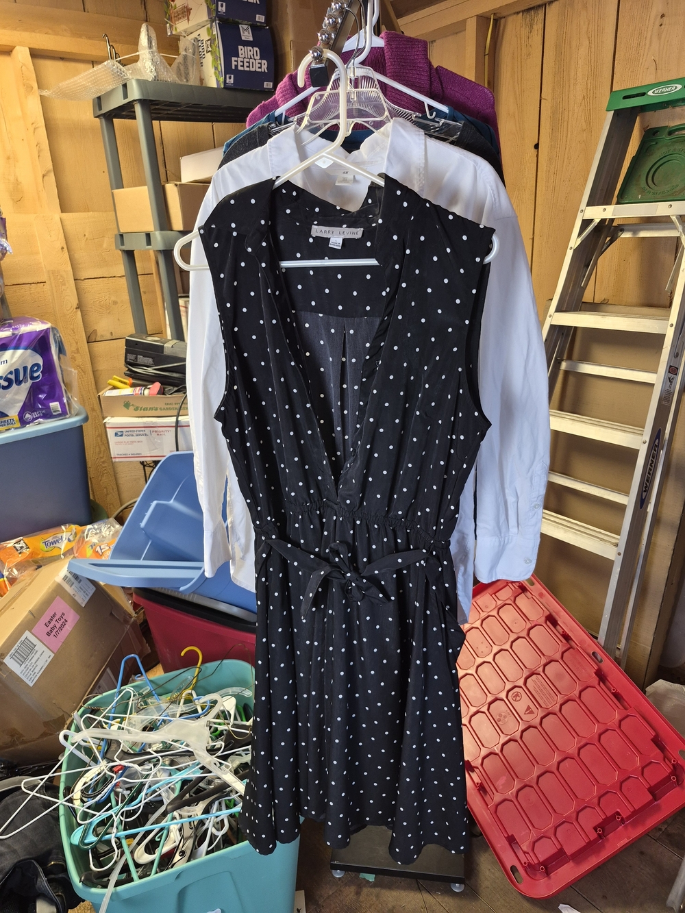Larry Levine Black Polka Dot Sleeveless Tie-Waist Dress Bin 66